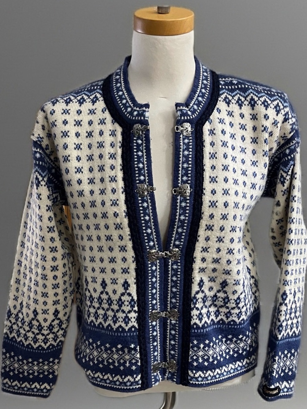 Skjaeveland Pure New Wool Norwegian-Norway Navy Teddy Jacket Cardigan Sweater M